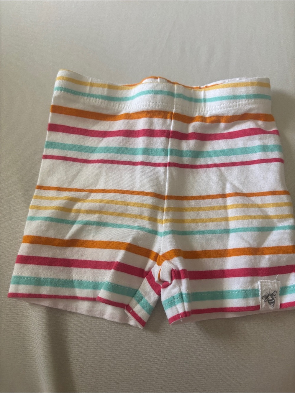 Burt's Bees Baby Striped Cotton Shorts in White, Pink, Orange & Teal